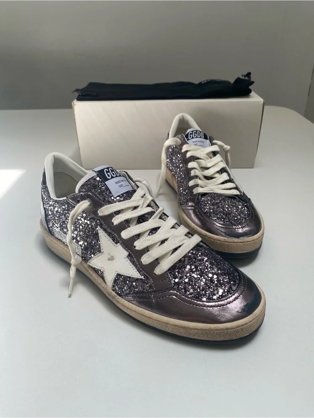 Golden Goose Ball Star Sneaker Gray/Purple/Glitter/Leather/White 38 New in Box